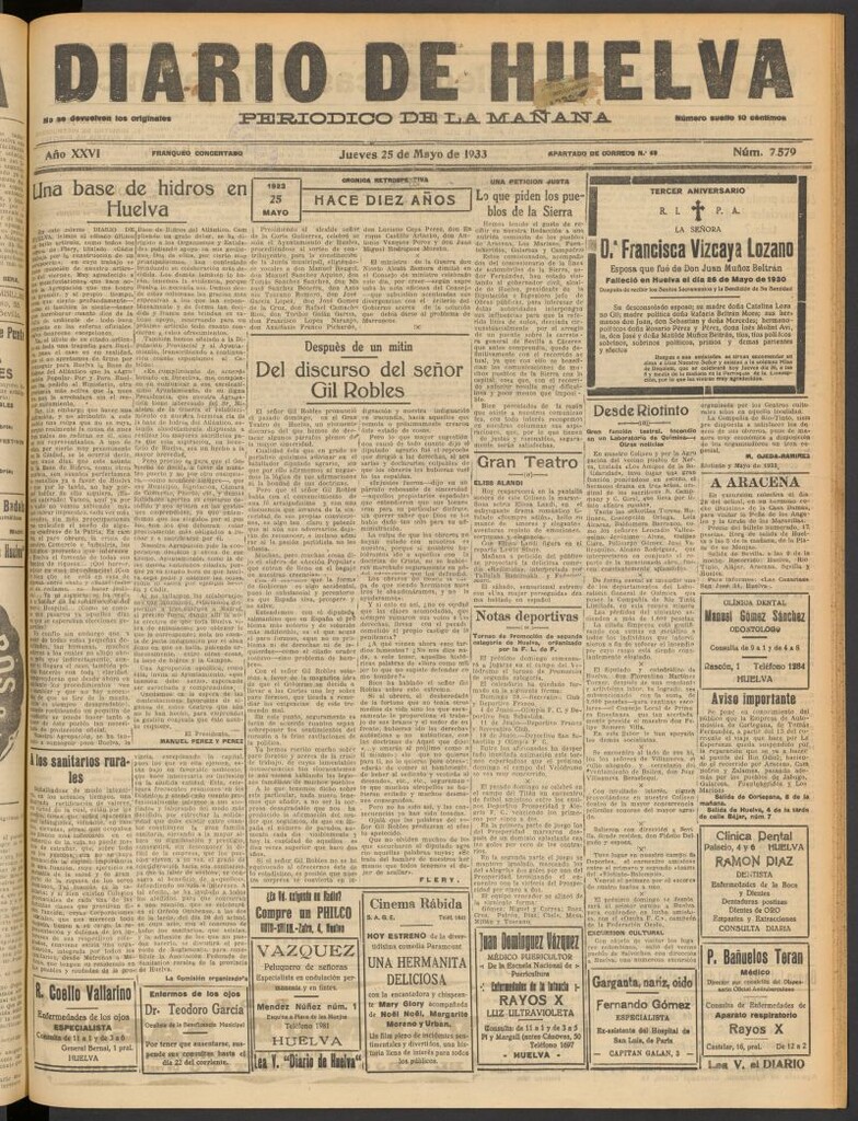 Miniatura de Diario de Huelva : periódico independiente del 25 de mayo de 1933