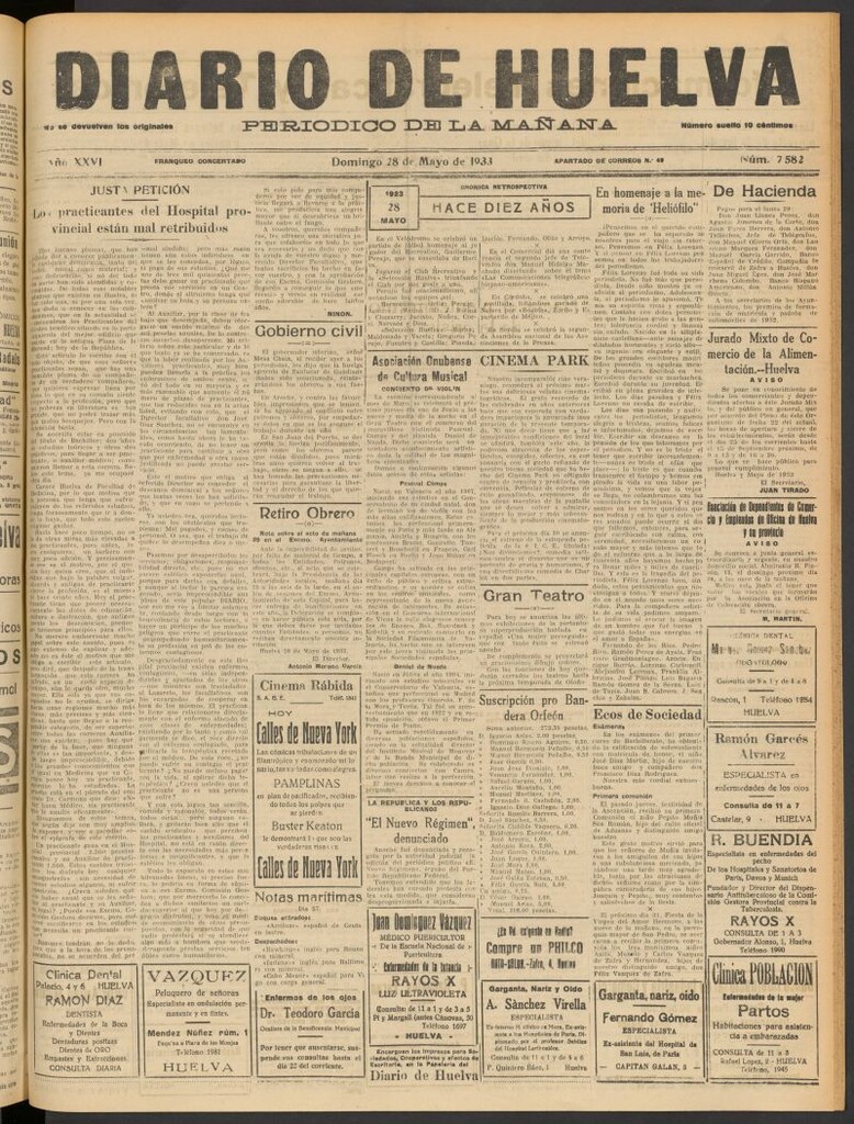 Miniatura de Diario de Huelva : periódico independiente del 28 de mayo de 1933