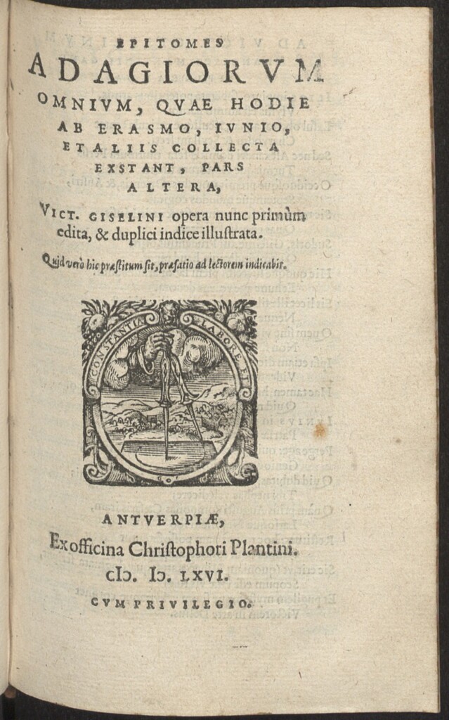 Miniatura de Epitomes adagiorum omnium, quae hodie ab Erasmo, Iunio, et aliis collecta exstant. Pars altera
