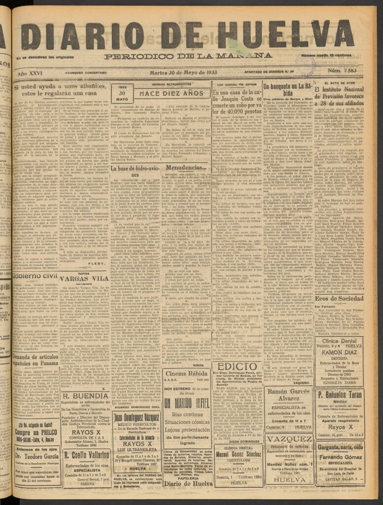 Miniatura de Diario de Huelva : periódico independiente del 30 de mayo de 1933