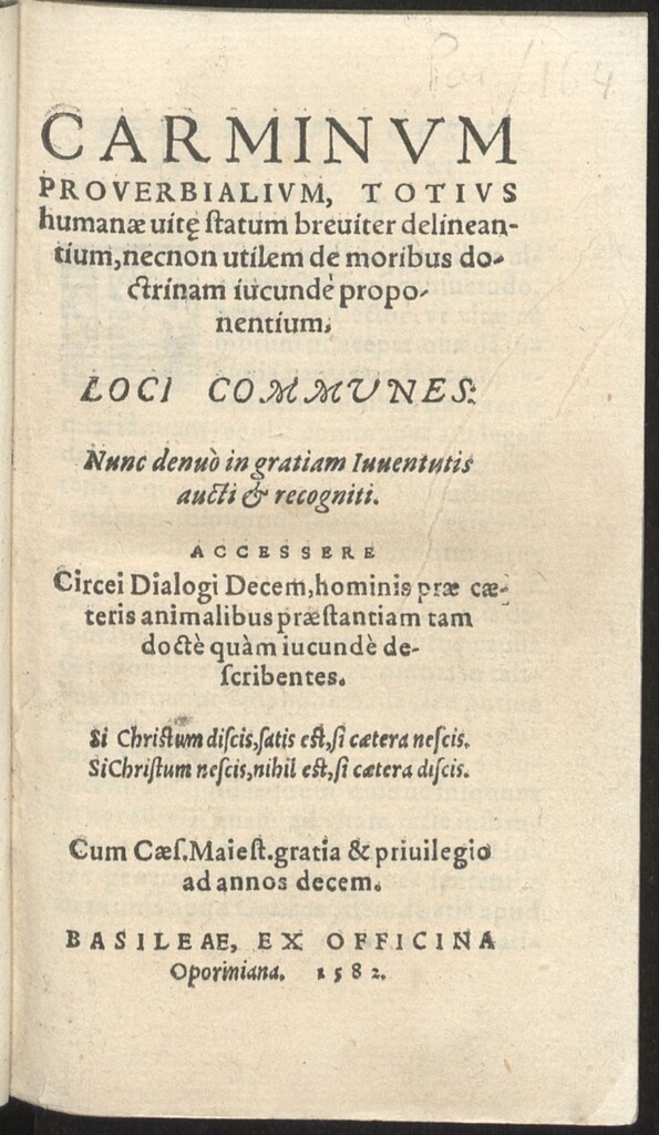 Miniatura de Carminum proverbialium totius humanae uit[a]e statum breuiter delineantium, necnon utilem de moribus doctrinam iucunde proponentium