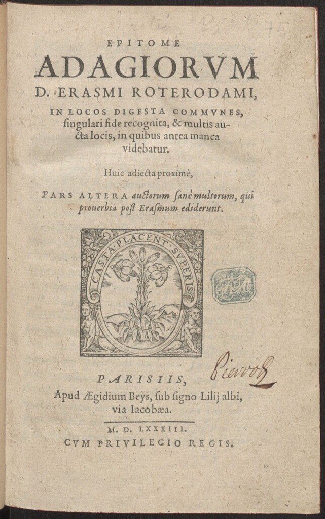 Miniatura de Epitome adagiorum D. Erasmi Roterodami