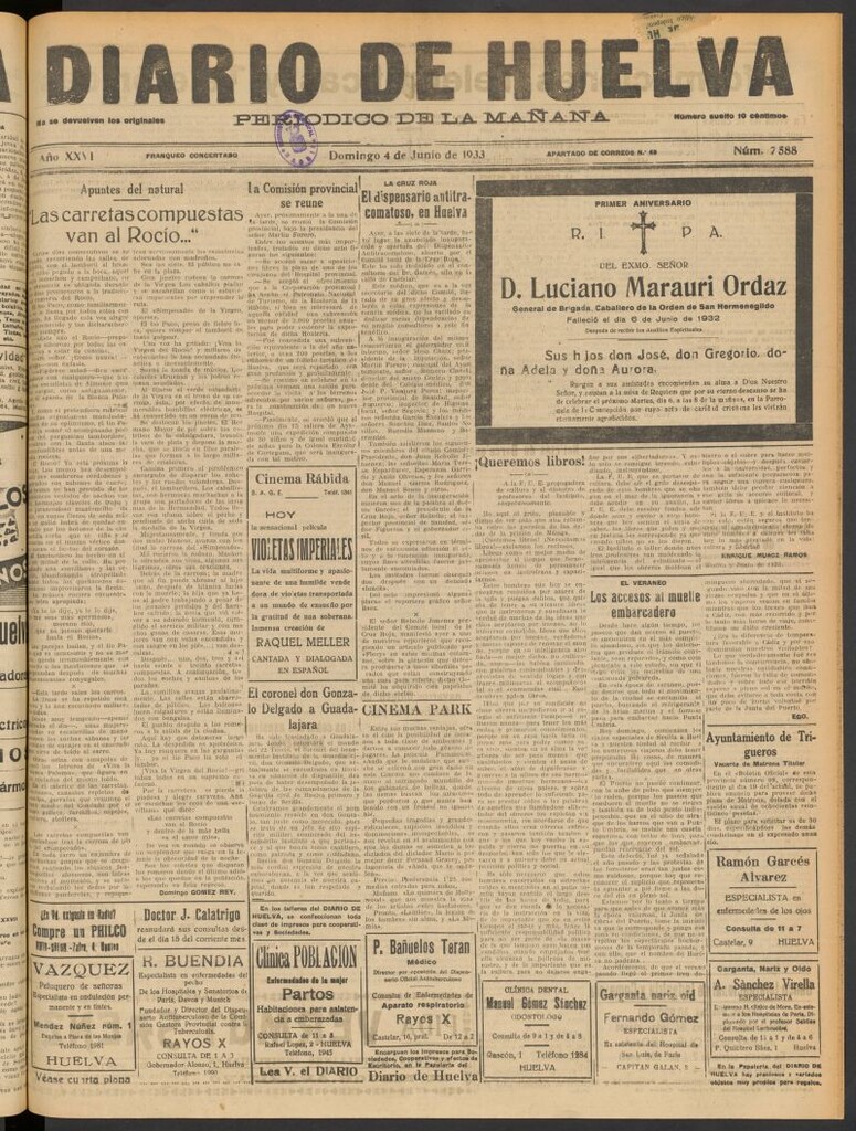 Miniatura de Diario de Huelva : periódico independiente del 4 de junio de 1933