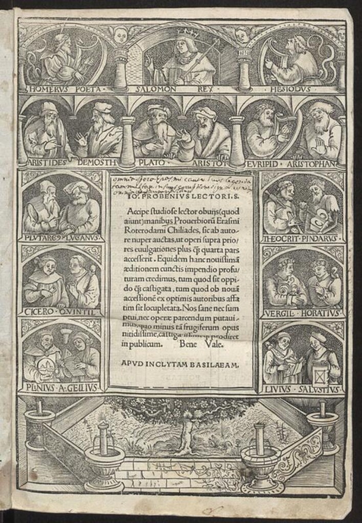 Miniatura de Io. Frobenius lectori. s., Accipe studiose lector obuijs Prouerbioru[m] Erasmi Roterodami Chiliades