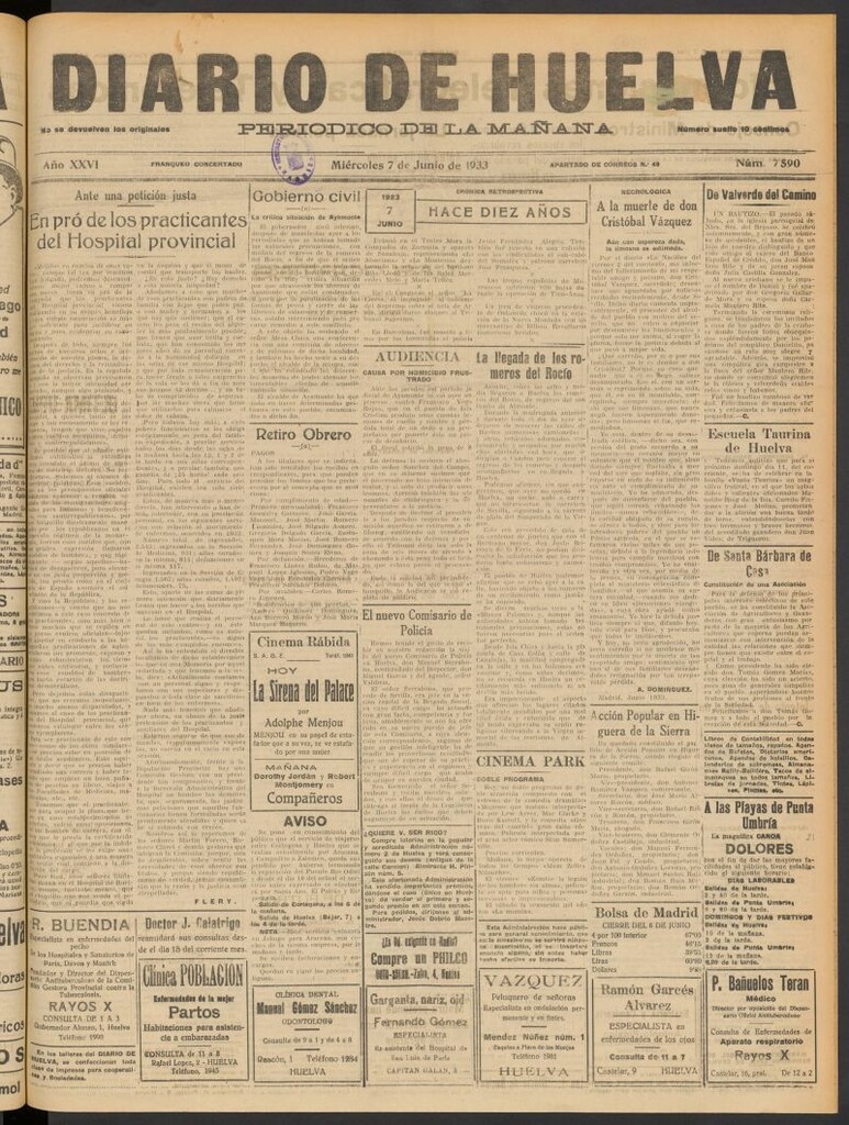 Miniatura de Diario de Huelva : periódico independiente del 7 de junio de 1933
