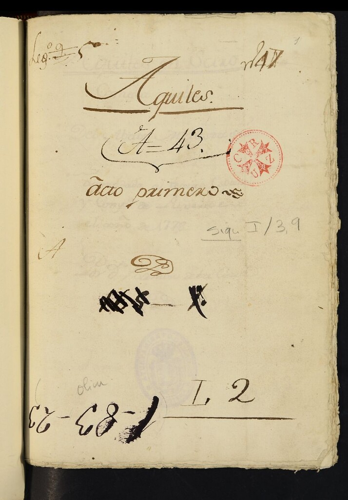 Miniatura de Aquiles en Sciro : Comedia Nueba del abate Metastasio : acomodada al teatro español y Compañía de Rivera en el año de 1778