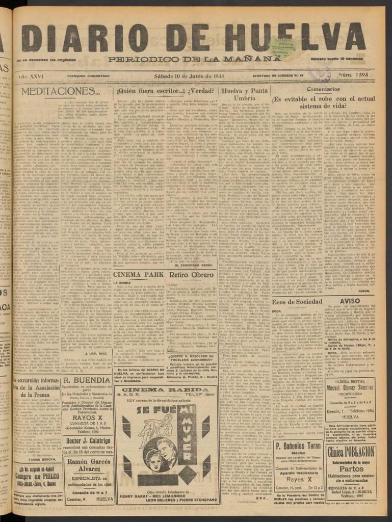 Miniatura de Diario de Huelva : periódico independiente del 10 de junio de 1933