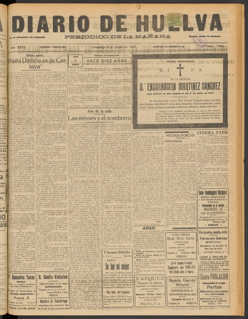 Miniatura de Diario de Huelva : periódico independiente del 11 de junio de 1933