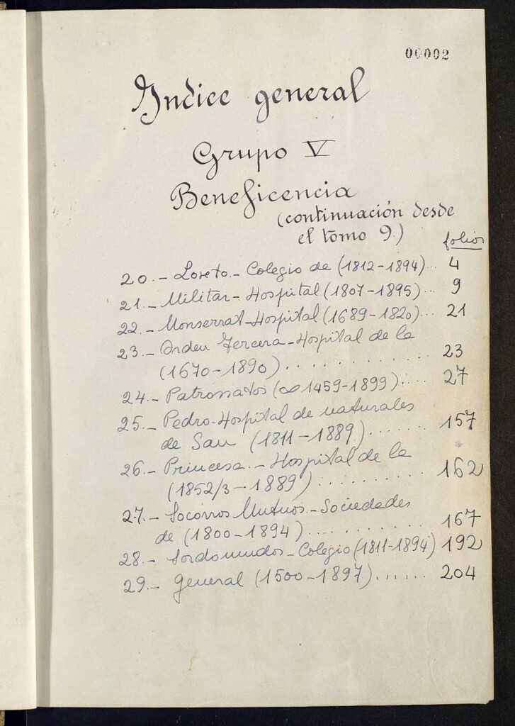 Miniatura de Inventario de Secretaria (Tomo 11) : Beneficencia (1459-1899)