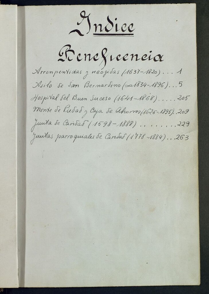 Miniatura de Inventario de Secretaria (Tomo 9) : Beneficencia (1598-1896)