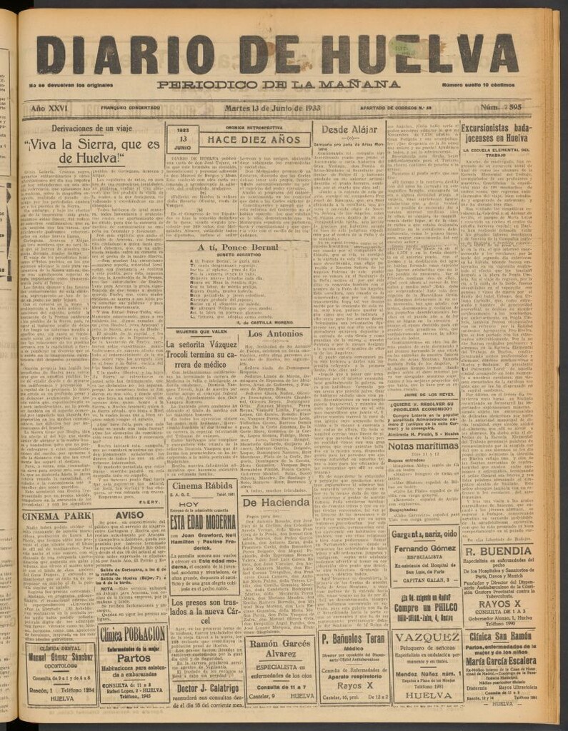 Miniatura de Diario de Huelva : periódico independiente del 13 de junio de 1933
