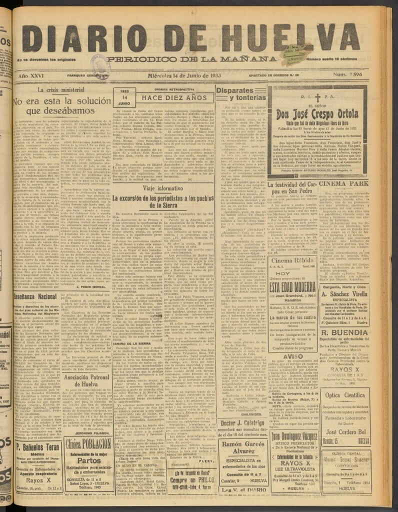 Miniatura de Diario de Huelva : periódico independiente del 14 de junio de 1933