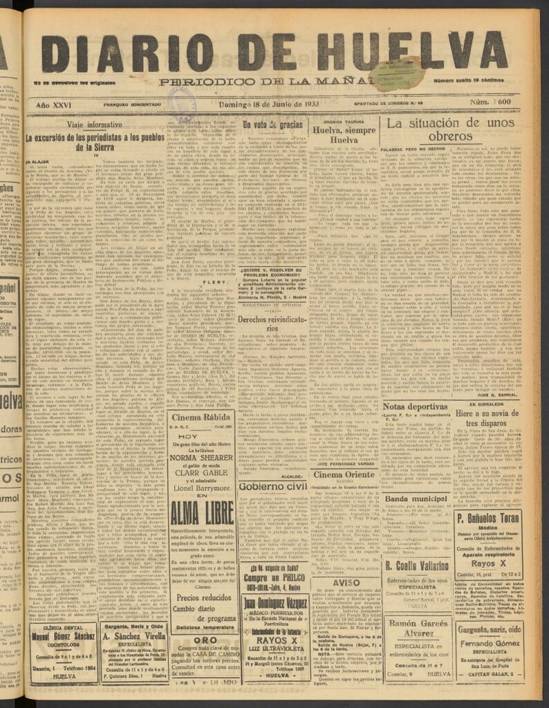 Miniatura de Diario de Huelva : periódico independiente del 18 de junio de 1933
