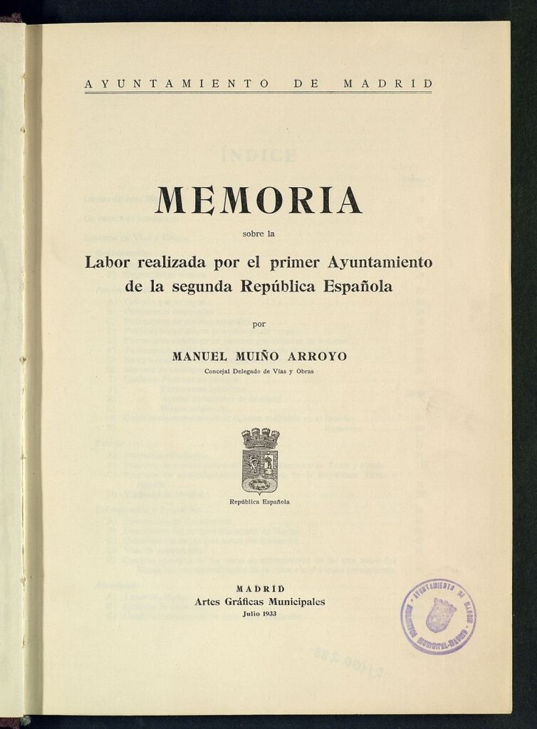 Miniatura de Memoria sobre la labor realizada por el primer Ayuntamiento de la Segunda República Española