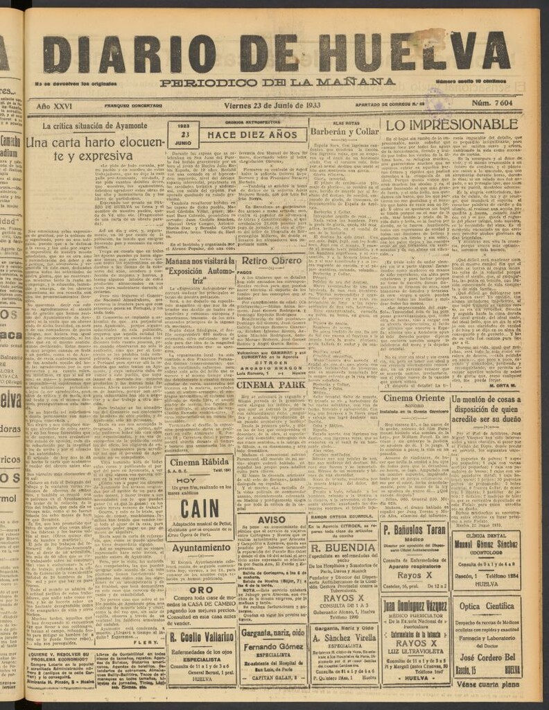 Miniatura de Diario de Huelva : periódico independiente del 23 de junio de 1933