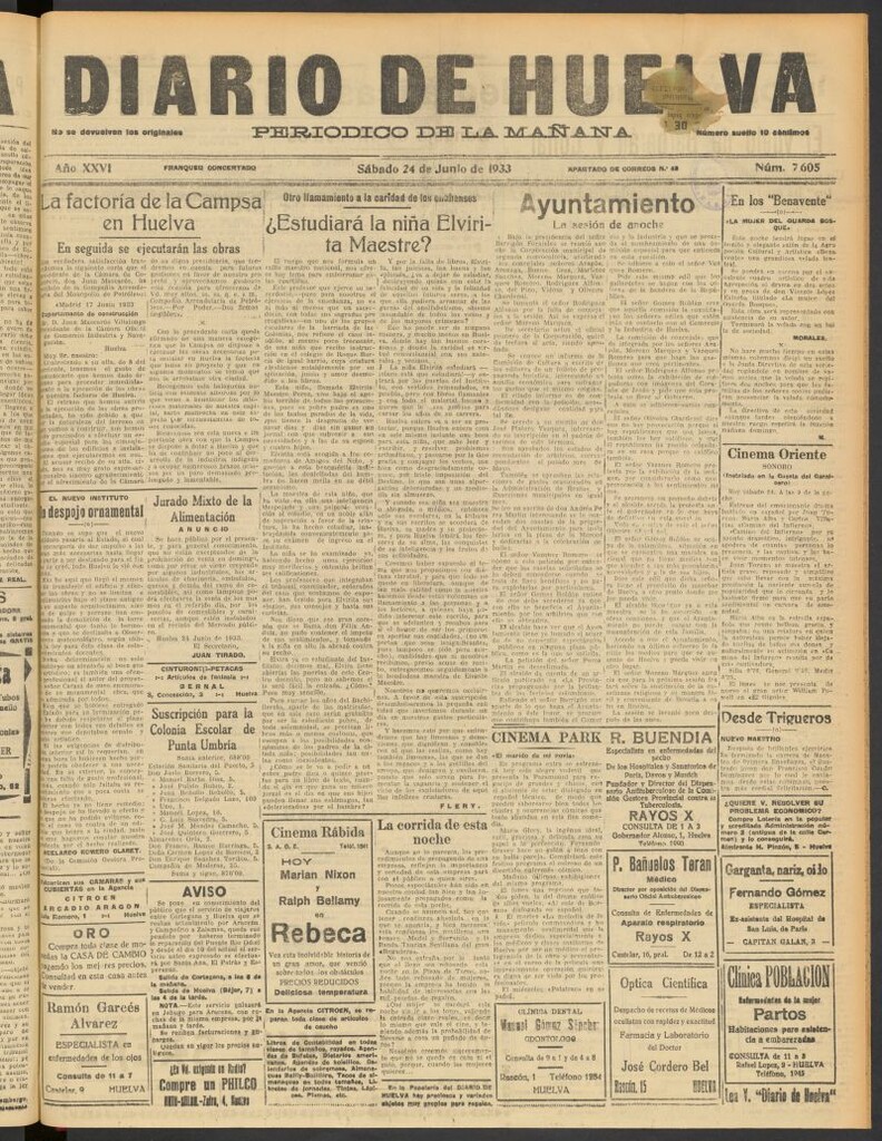 Miniatura de Diario de Huelva : periódico independiente del 24 de junio de 1933