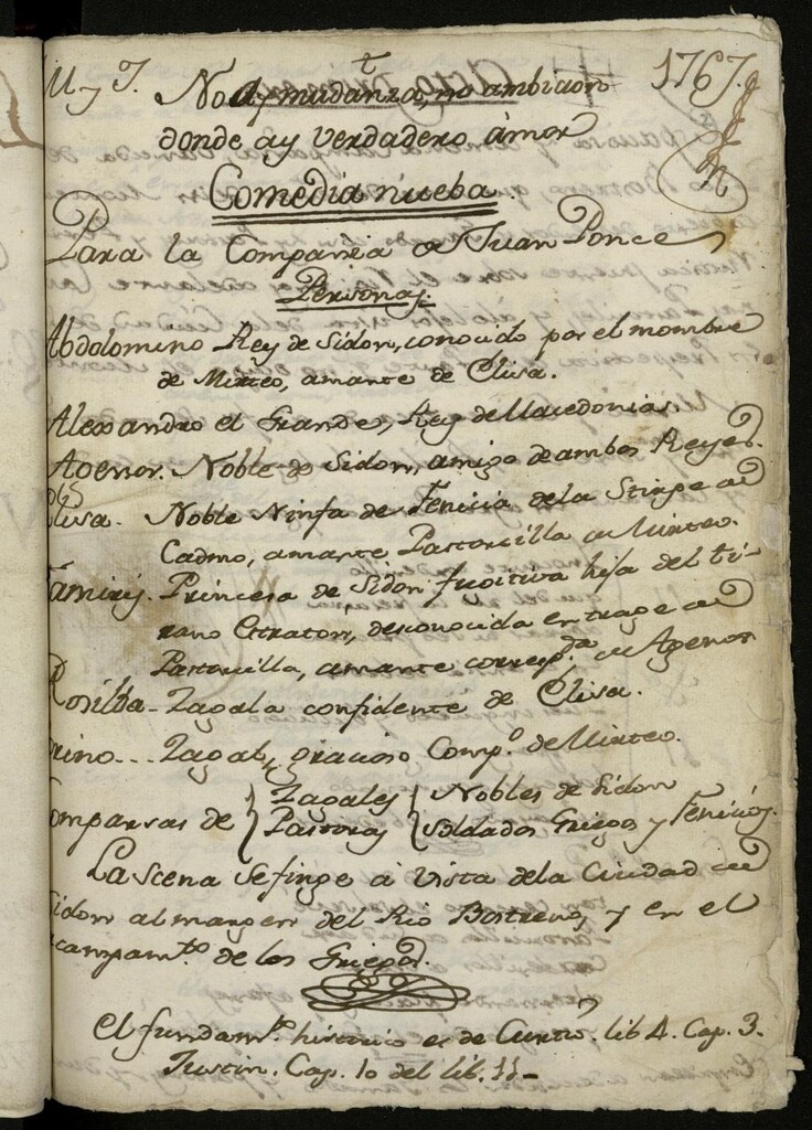 Miniatura de No hay mudanza ni ambición donde hay verdadero amor : Comedia nueba para la Compañía de Juan Ponce
