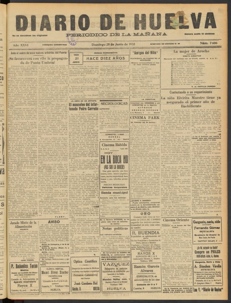 Miniatura de Diario de Huelva : periódico independiente del 25 de junio de 1933