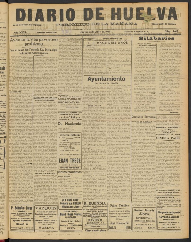 Miniatura de Diario de Huelva : periódico independiente del 6 de julio de 1933