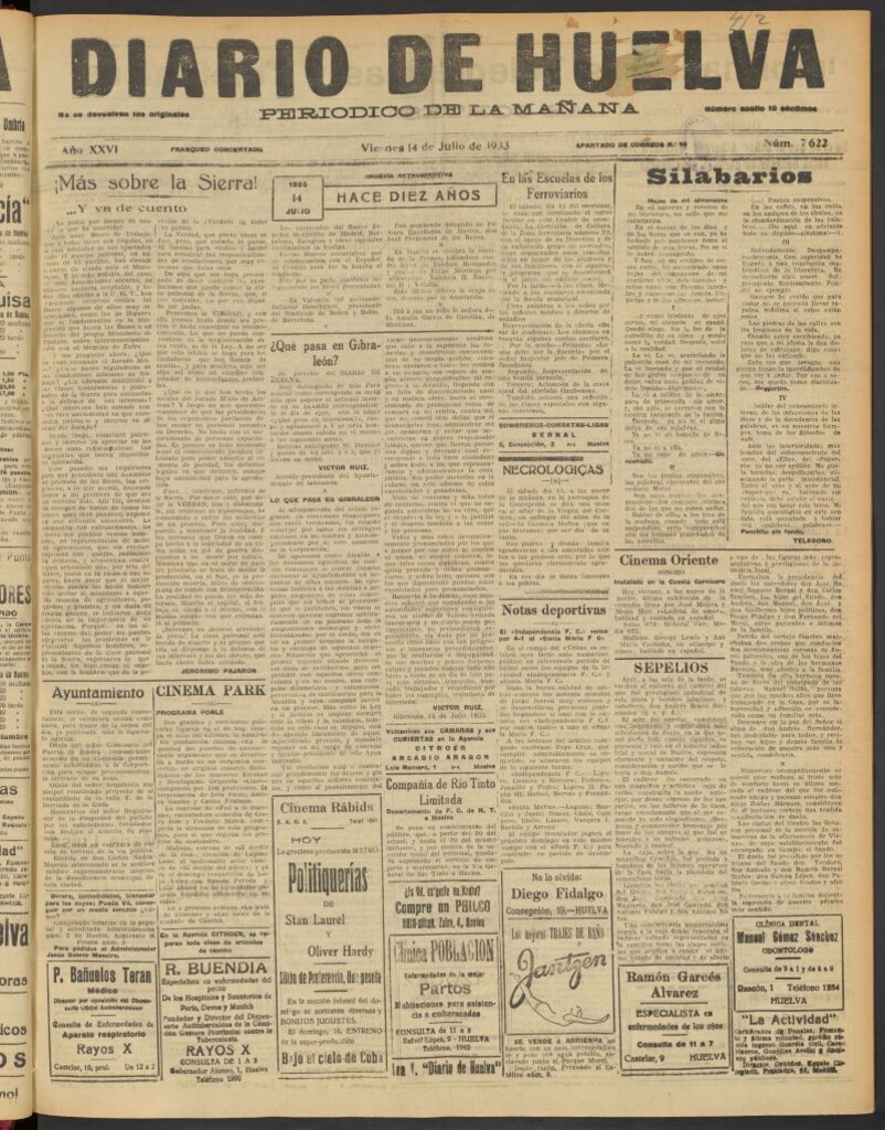 Miniatura de Diario de Huelva : periódico independiente del 14 de julio de 1933