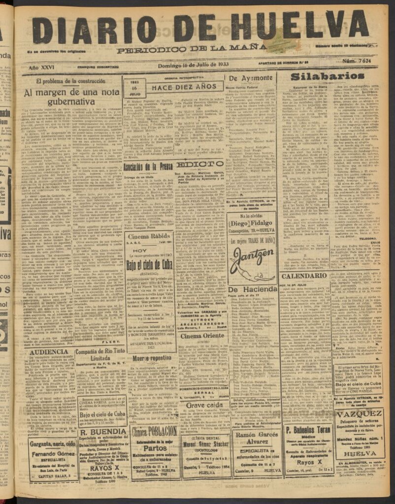 Miniatura de Diario de Huelva : periódico independiente del 16 de julio de 1933