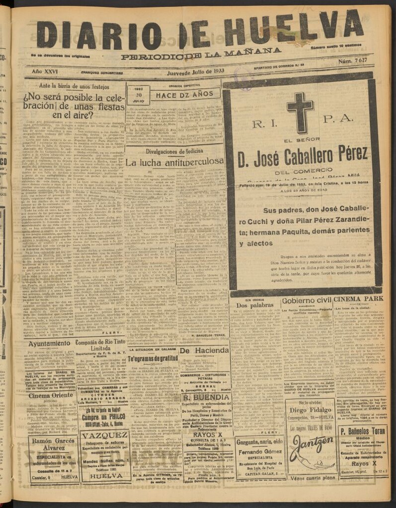 Miniatura de Diario de Huelva : periódico independiente del 20 de julio de 1933