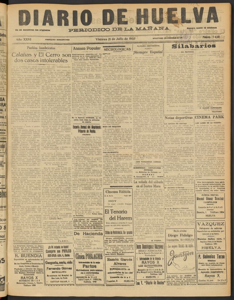 Miniatura de Diario de Huelva : periódico independiente del 21 de julio de 1933