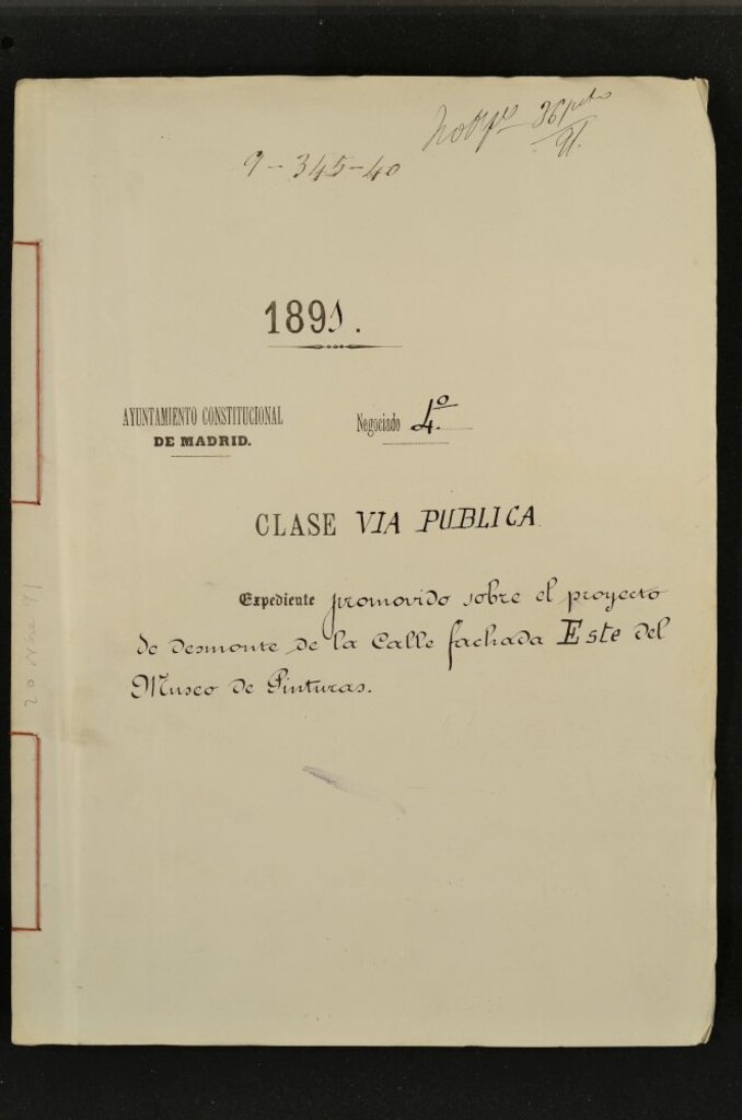 Miniatura de Expediente promovido sobre el proyecto de desmonte de la calla fachada Este del Museo de Pinturas.