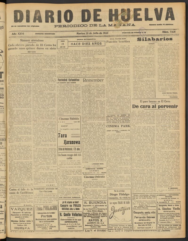 Miniatura de Diario de Huelva : periódico independiente del 25 de julio de 1933