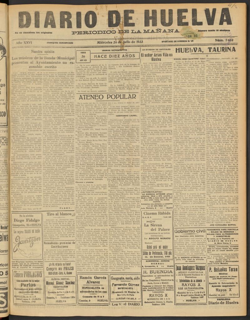 Miniatura de Diario de Huelva : periódico independiente del 26 de julio de 1933