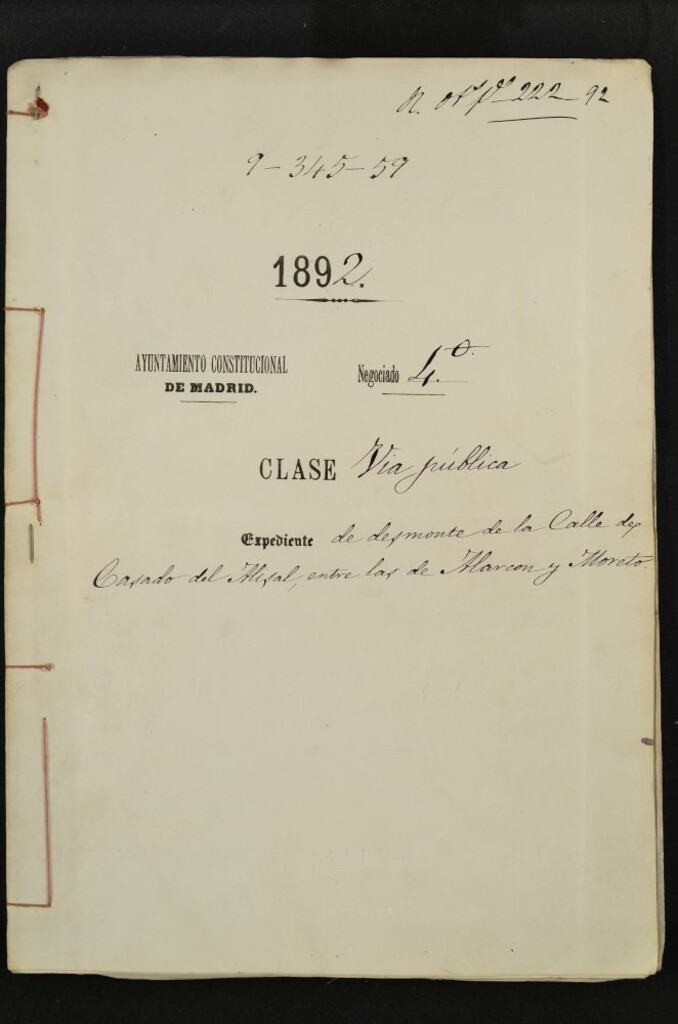 Miniatura de Expediente vía pública de desmonte de la calle de Casado del Alisal entre las de Ruiz de Alarcón y Moreto.