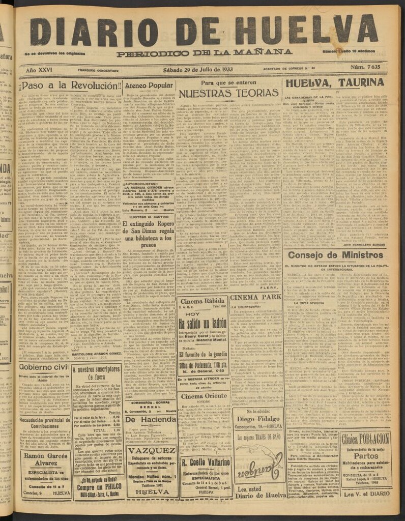 Miniatura de Diario de Huelva : periódico independiente del 29 de julio de 1933