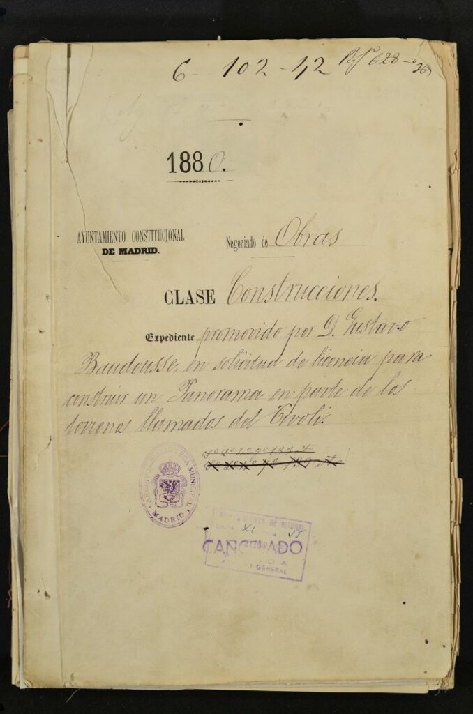 Miniatura de Expediente promovido por Don Gustavo Baudousse, en solicitud de licencia para construir un Panorama en parte de los terrenos llamados del Tívoli.