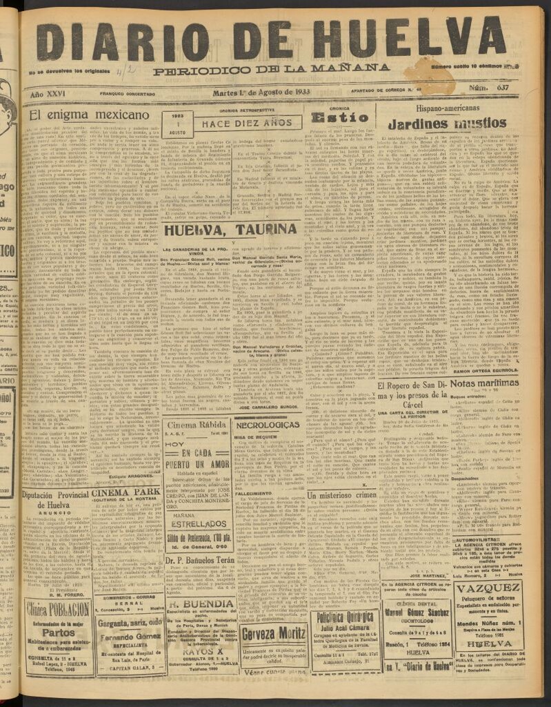 Miniatura de Diario de Huelva : periódico independiente del 1 de agosto de 1933