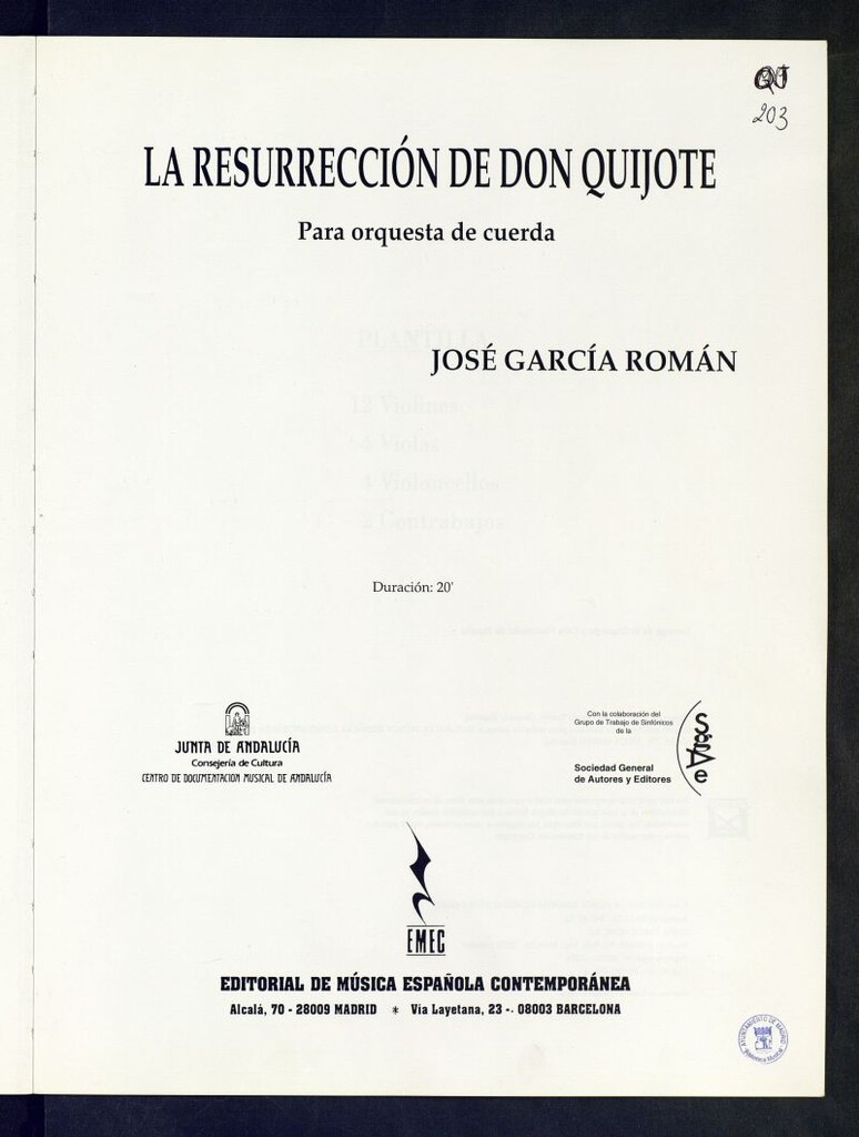 Miniatura de La resurrección de Don Quijote : para orquesta de cuerda
