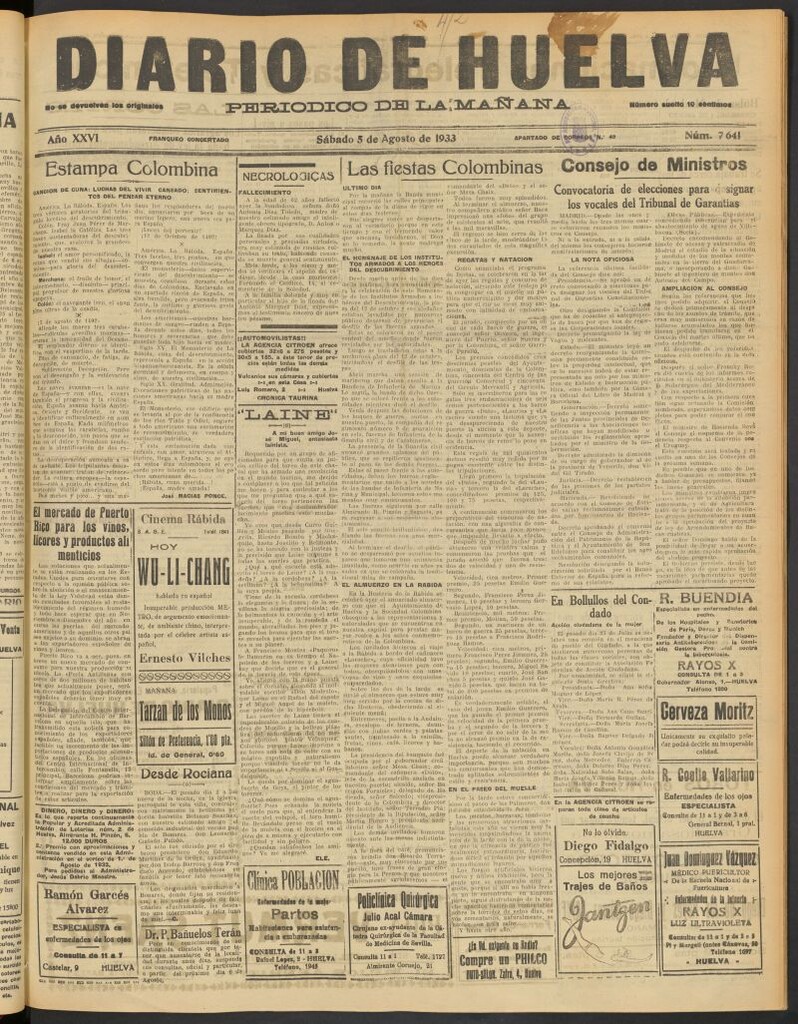 Miniatura de Diario de Huelva : periódico independiente del 5 de agosto de 1933