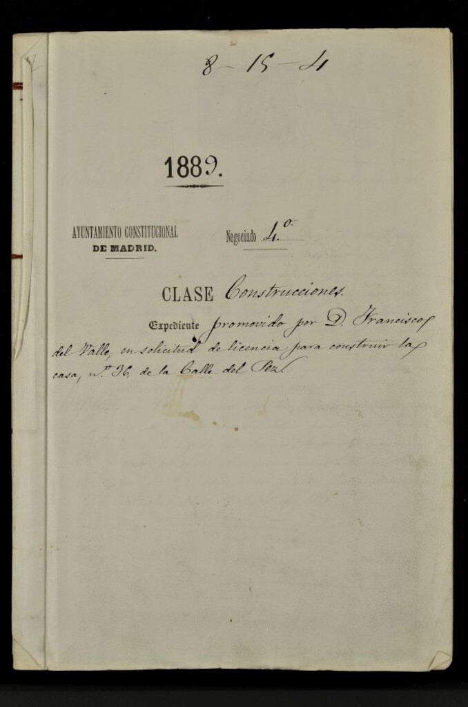 Miniatura de Expediente promovido por D. Francisco del Valle, en solicitud de licencia para construir la casa nº 36 de la calle del Pez.