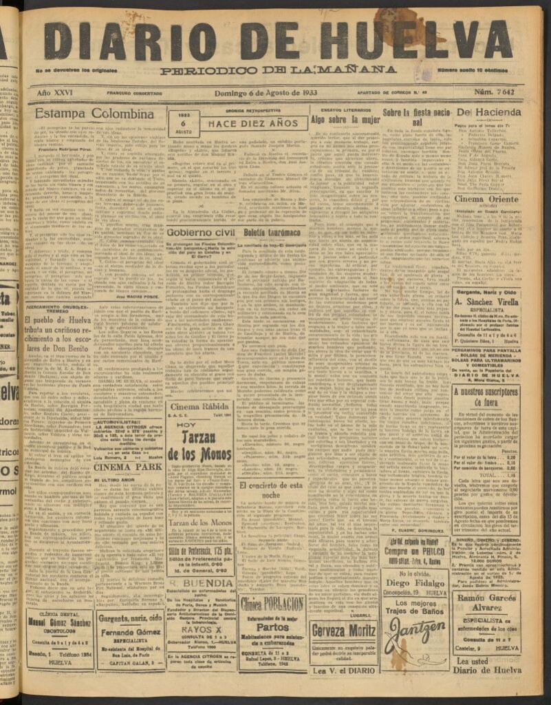 Miniatura de Diario de Huelva : periódico independiente del 6 de agosto de 1933