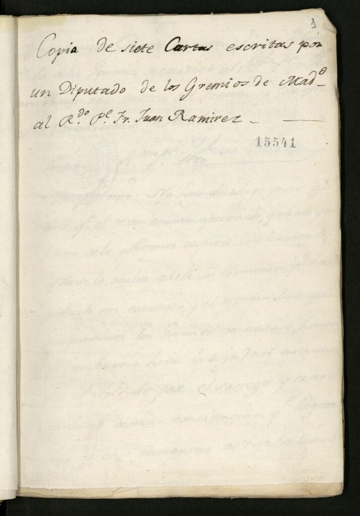 Miniatura de Cartas de un diputado de los gremios de Madrid al R.P.M. Fray Juan Ramírez de Orozco, del gremio y claustro de la Universidad de Alcalá. Volumen I