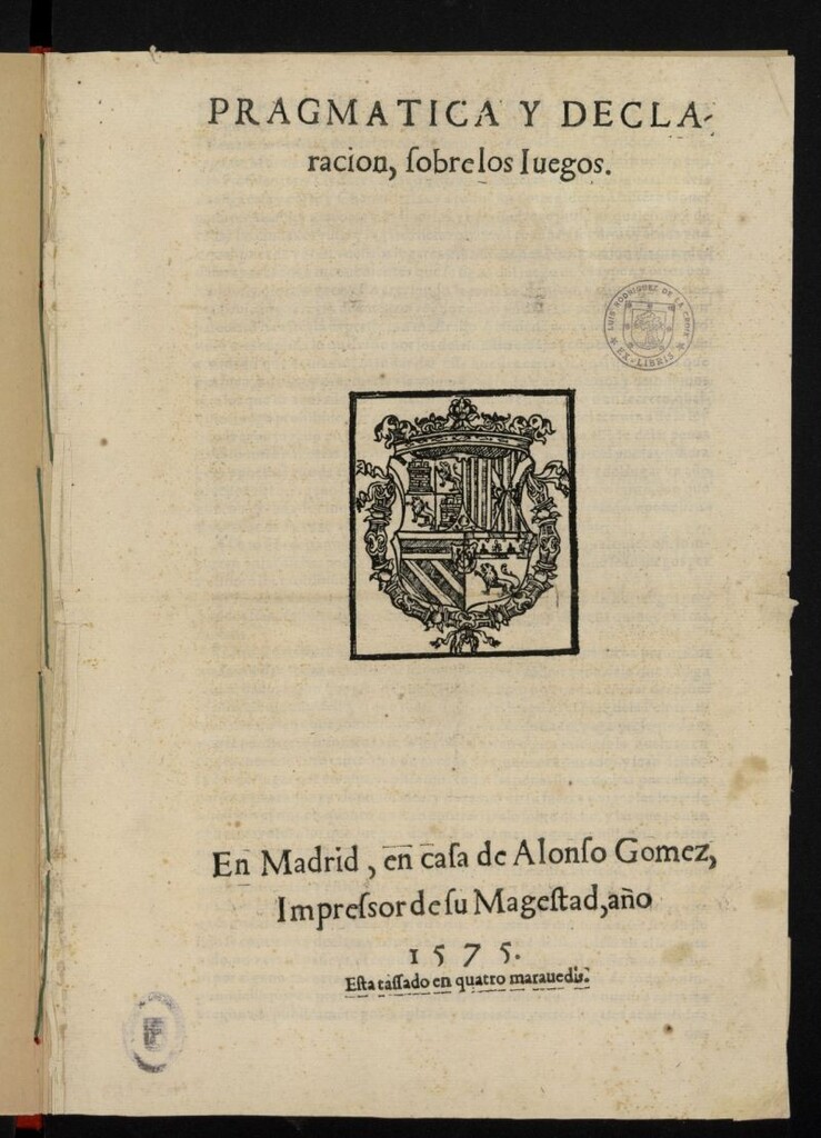 Miniatura de Pragmática y declaración, sobre los Iuegos.