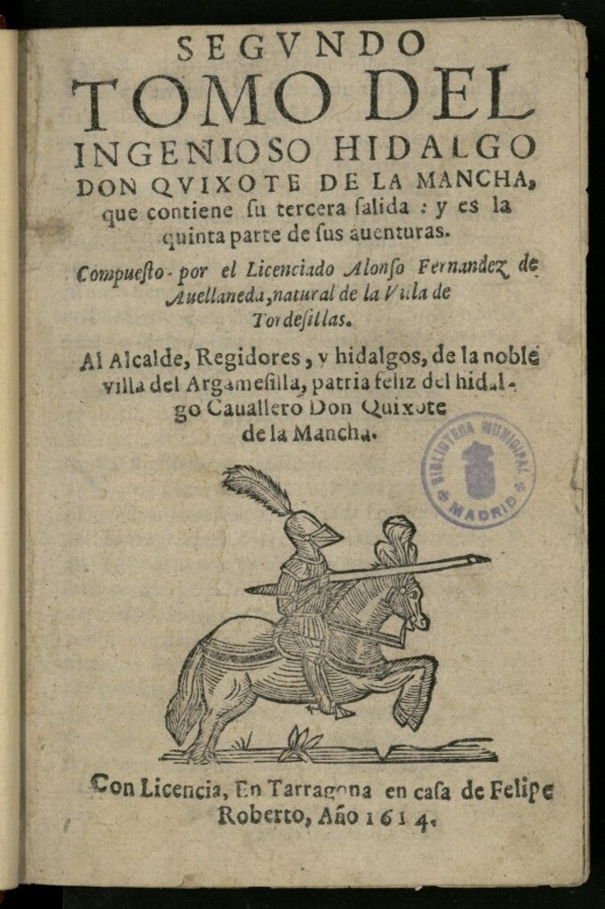 Miniatura de Segvndo tomo del Ingenioso Hidalgo don Quixote de la Mancha, que contiene su tercera salida, y es la quinta parte de sus auenturas.