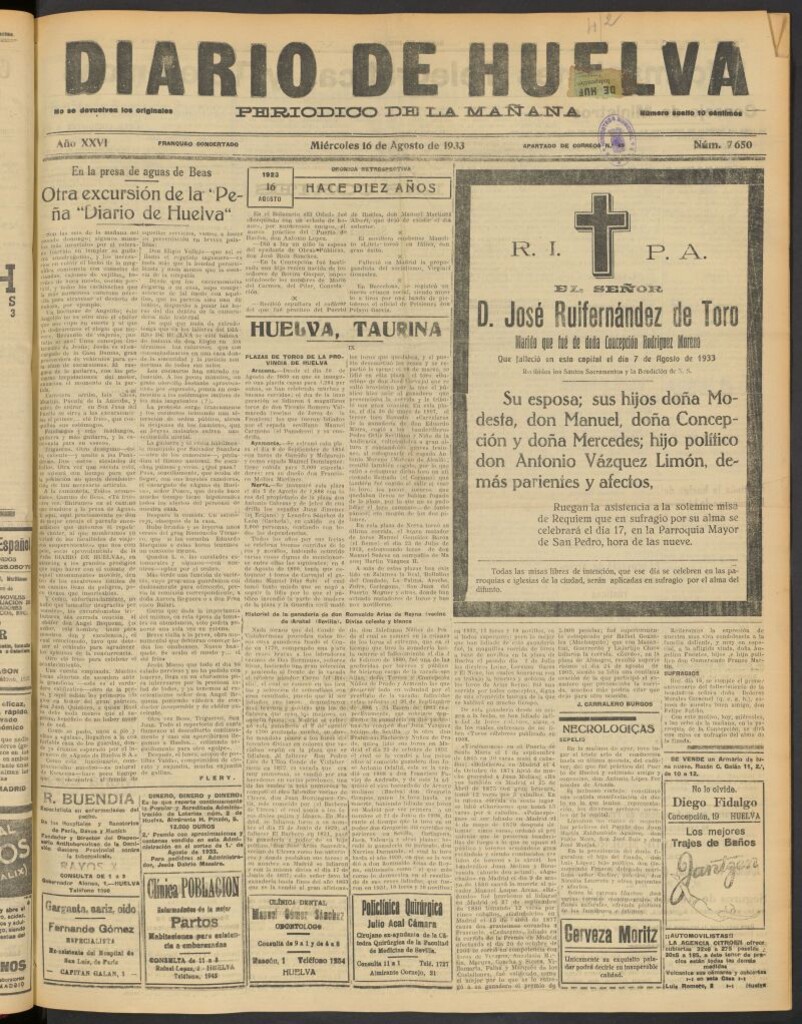Miniatura de Diario de Huelva : periódico independiente del 16 de agosto de 1933