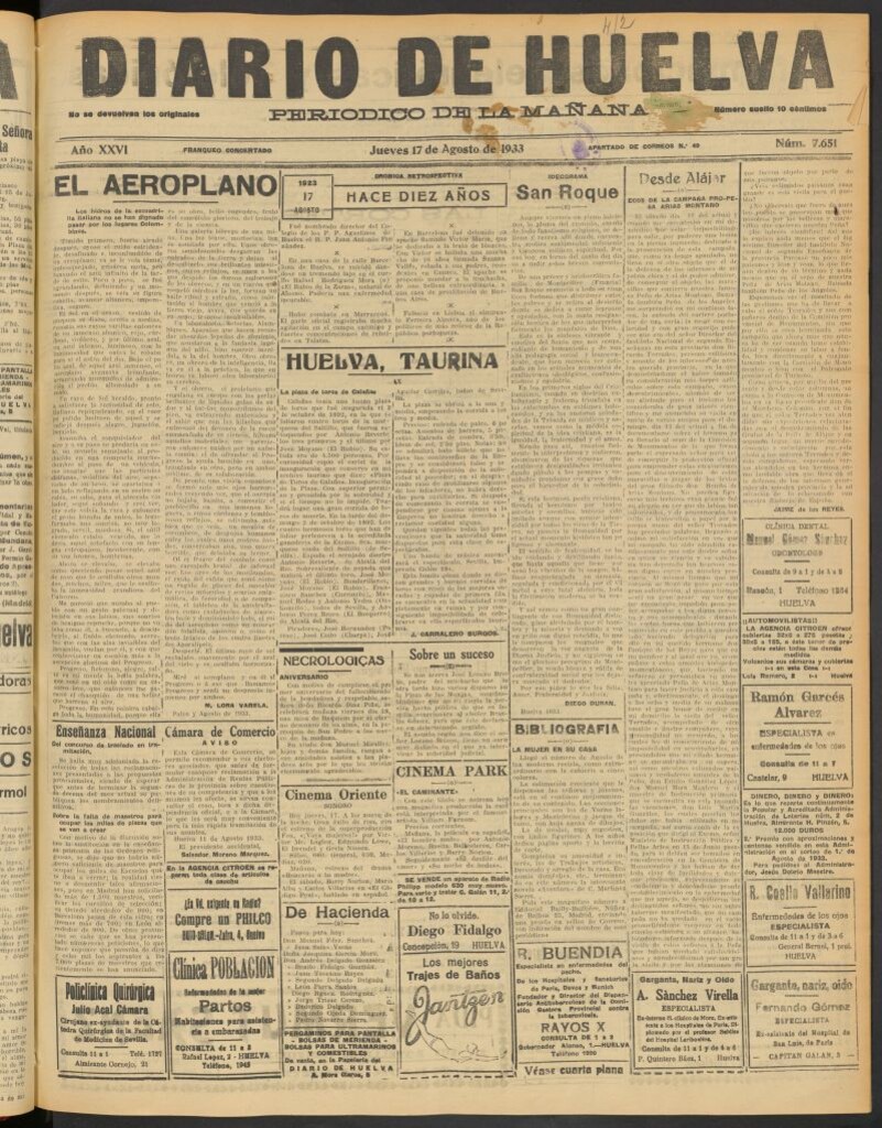 Miniatura de Diario de Huelva : periódico independiente del 17 de agosto de 1933