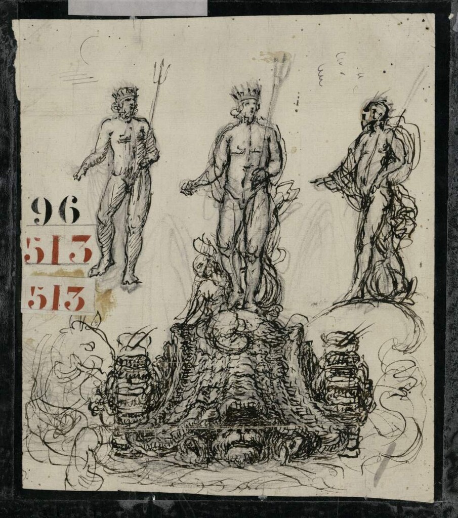 Miniatura de Dibujo de las figuras de Apolo y Neptuno para sus respectivas fuentes