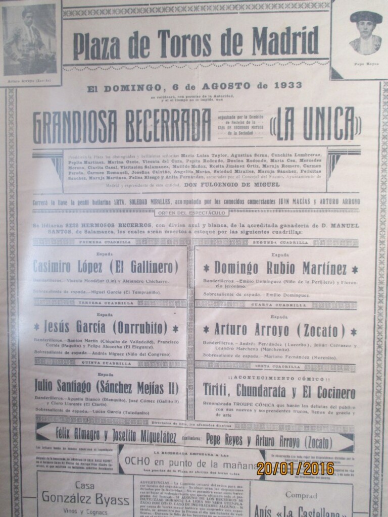 Miniatura de Cartel de una becerrada a beneficio de la Sociedad La Única