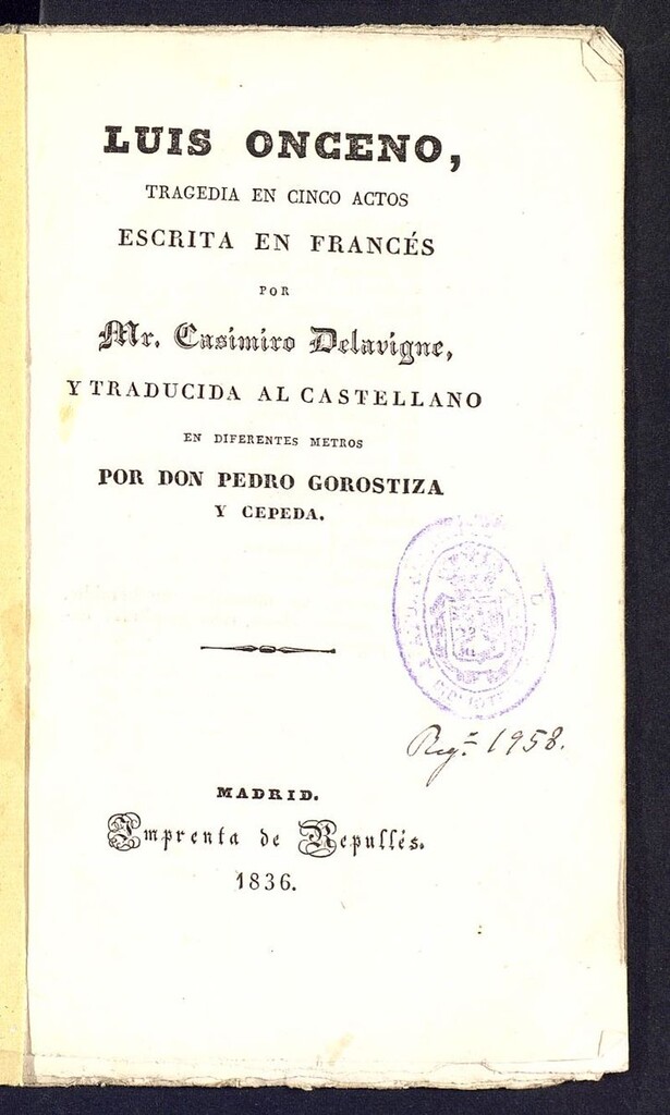 Miniatura de Luis onceno : tragedia en cinco actos escrita en francés y traducida al castellano