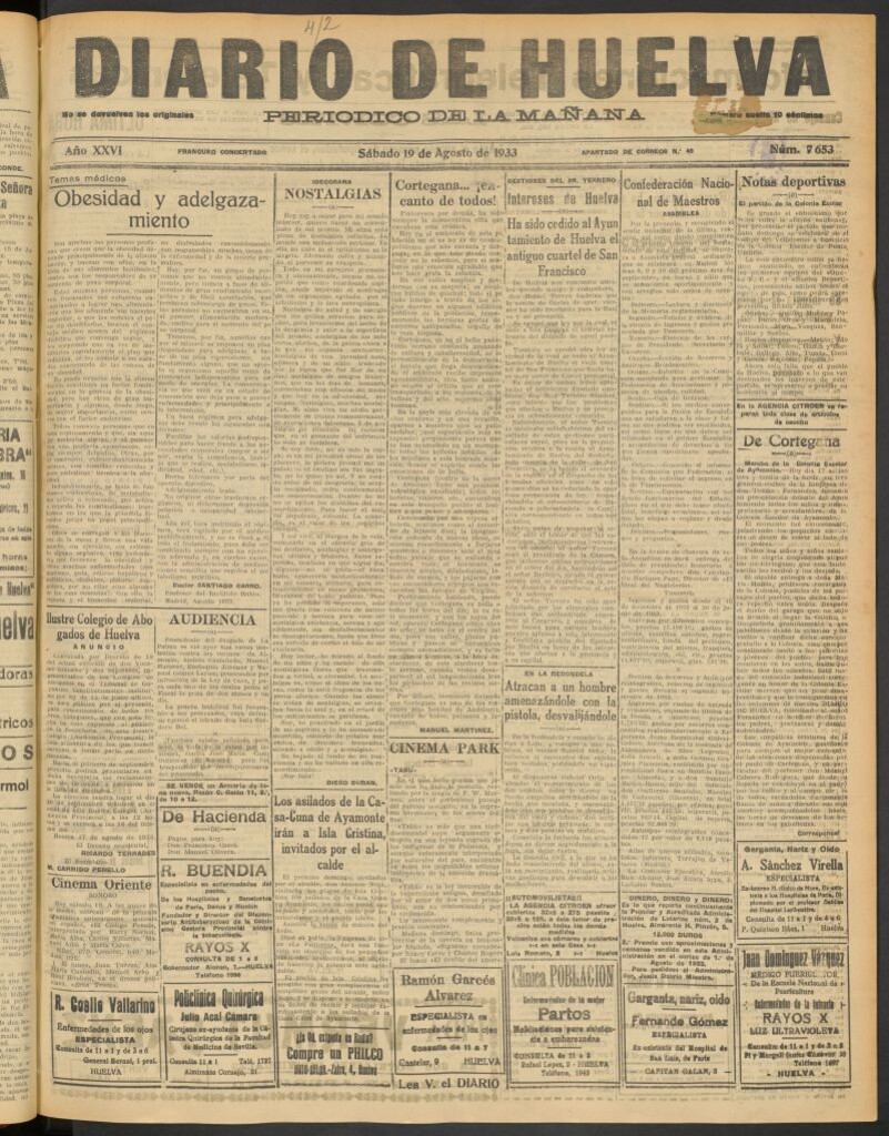 Miniatura de Diario de Huelva : periódico independiente del 19 de agosto de 1933