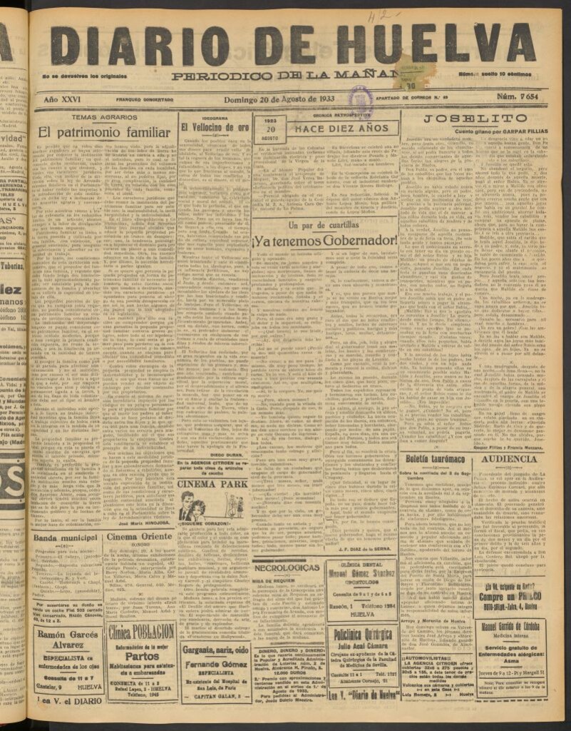 Miniatura de Diario de Huelva : periódico independiente del 20 de agosto de 1933
