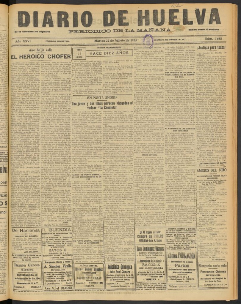 Miniatura de Diario de Huelva : periódico independiente del 22 de agosto de 1933