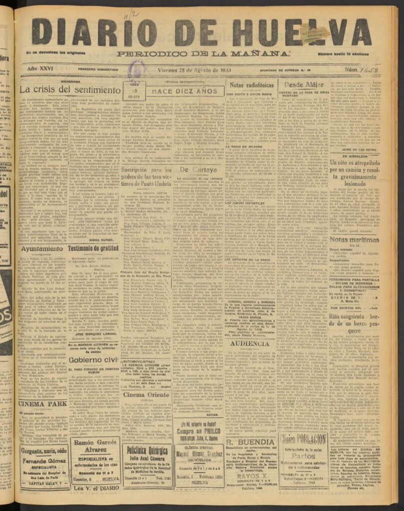 Miniatura de Diario de Huelva : periódico independiente del 25 de agosto de 1933